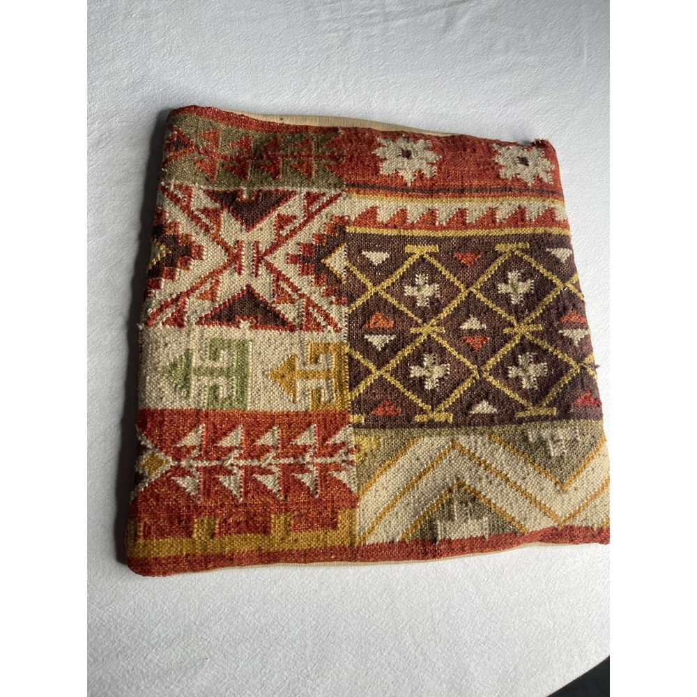 Turkish Kilim square pillow case 17x18” brown orange - Picture 3 of 16